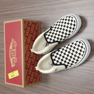 Vans Asher Youth Checkered Shoes Black/Natural Sz 6